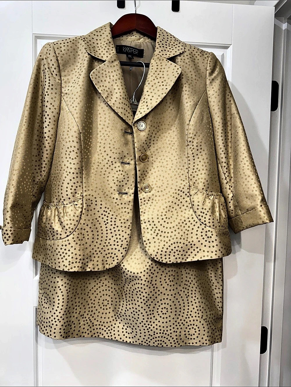 Kasper Petite Polka Dot Suit Set Gold Waist 10P